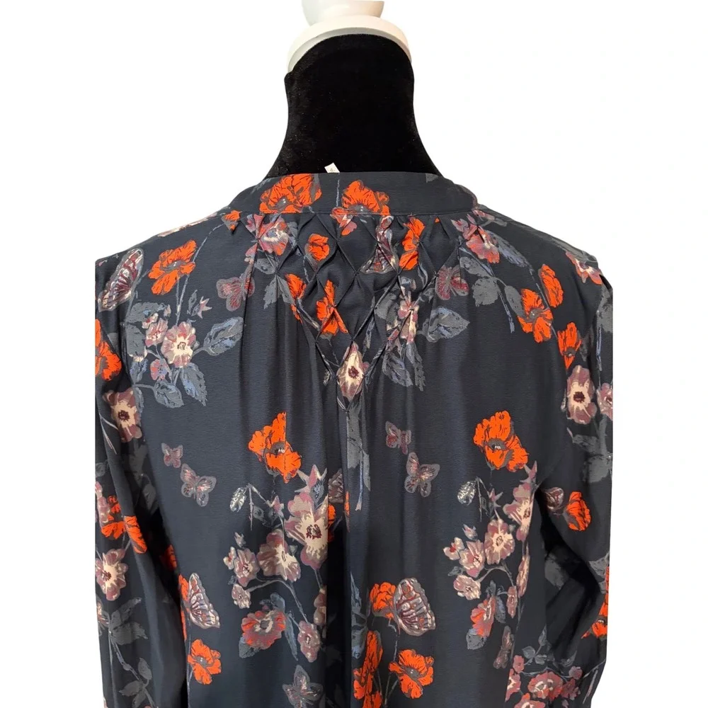 Free People Floral Boho Tunic Top‎ Small Navy Orange Butterfly Peasant Blouse